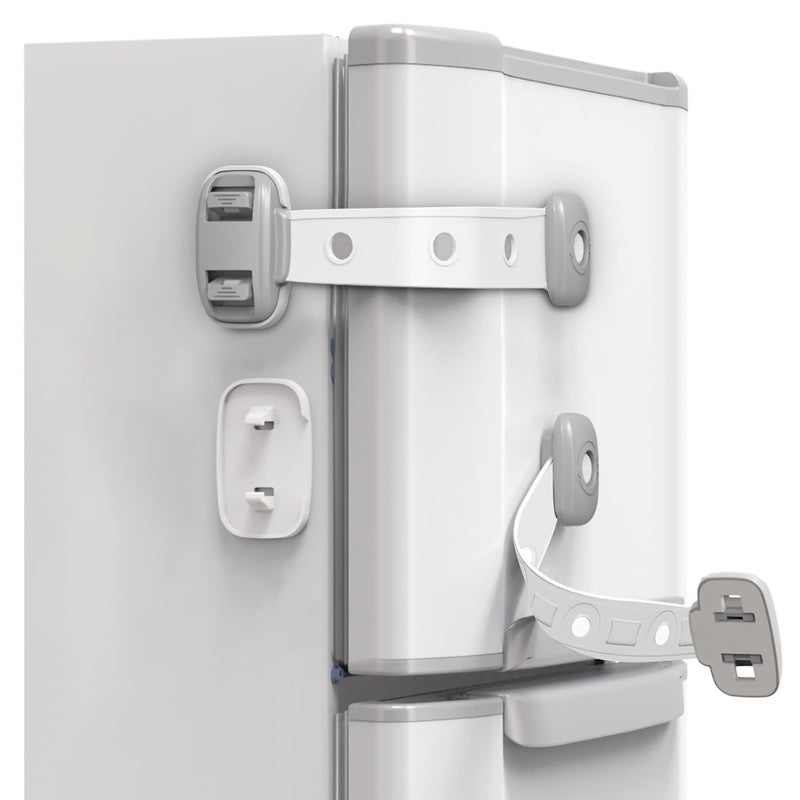 SEQUHITKU Fridge Locks,Refrigerator Door Lock,Child Proof Safety Cabinet Lock with Strong 3M Adhesives,Fridge Locks for Kids,Adjustable Strap Multi-Purpose for Cabinet,Drawers,Freezer,Oven (2 Count (Pack of 1)) - Image 1